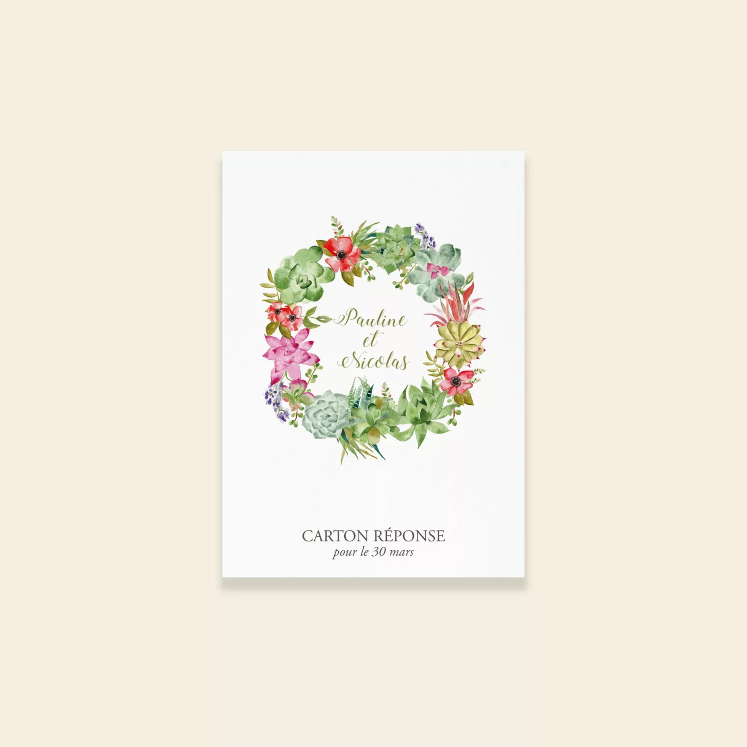 Carton réponse RSVP de mariage Succulentes - Maison Célestine