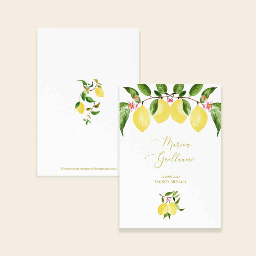 Couverture livret de cérémonie de mariage citrons - Un Amour de Citron - Maison Célestine