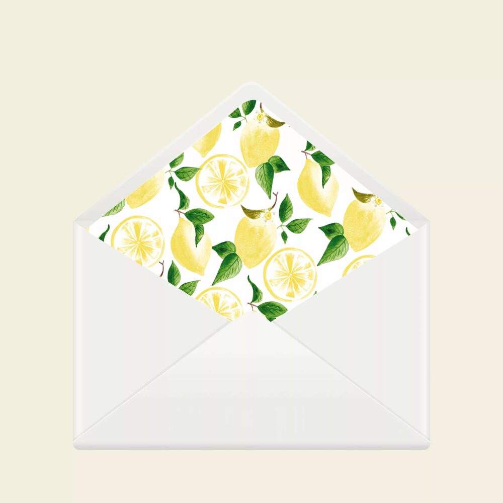 Doublure enveloppe mariage citrons - Un Amour de Citron - Maison Célestine