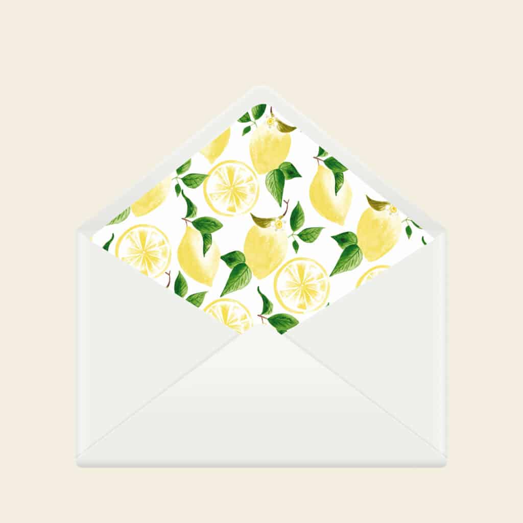 Doublure enveloppe mariage citrons - Un Amour de Citron - Maison Célestine