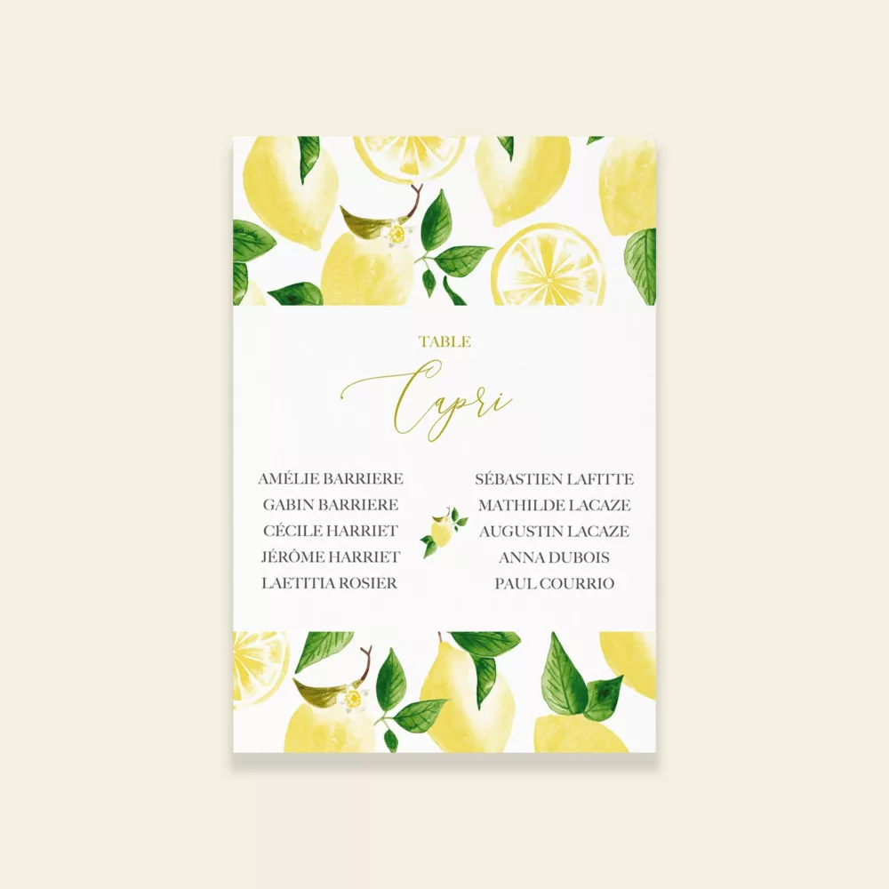 Plan de table de mariage citrons - Un Amour de Citron - Maison Célestine