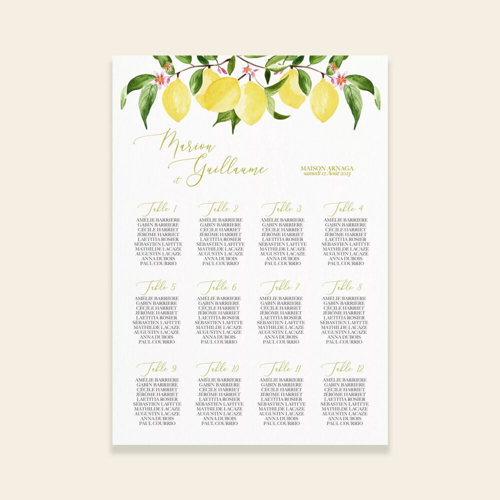 Plan de table de mariage citrons - Un Amour de Citron - Maison Célestine
