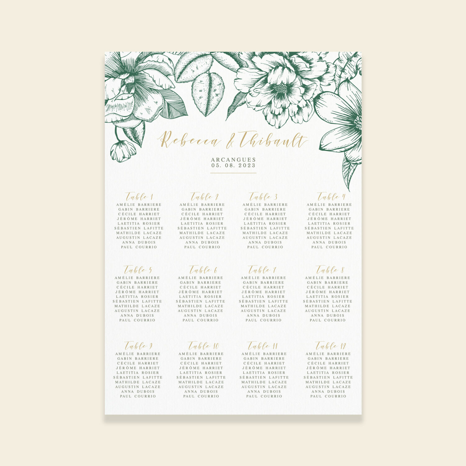 Plan de table de mariage botanique - Vintage Bloom - Maison Célestine