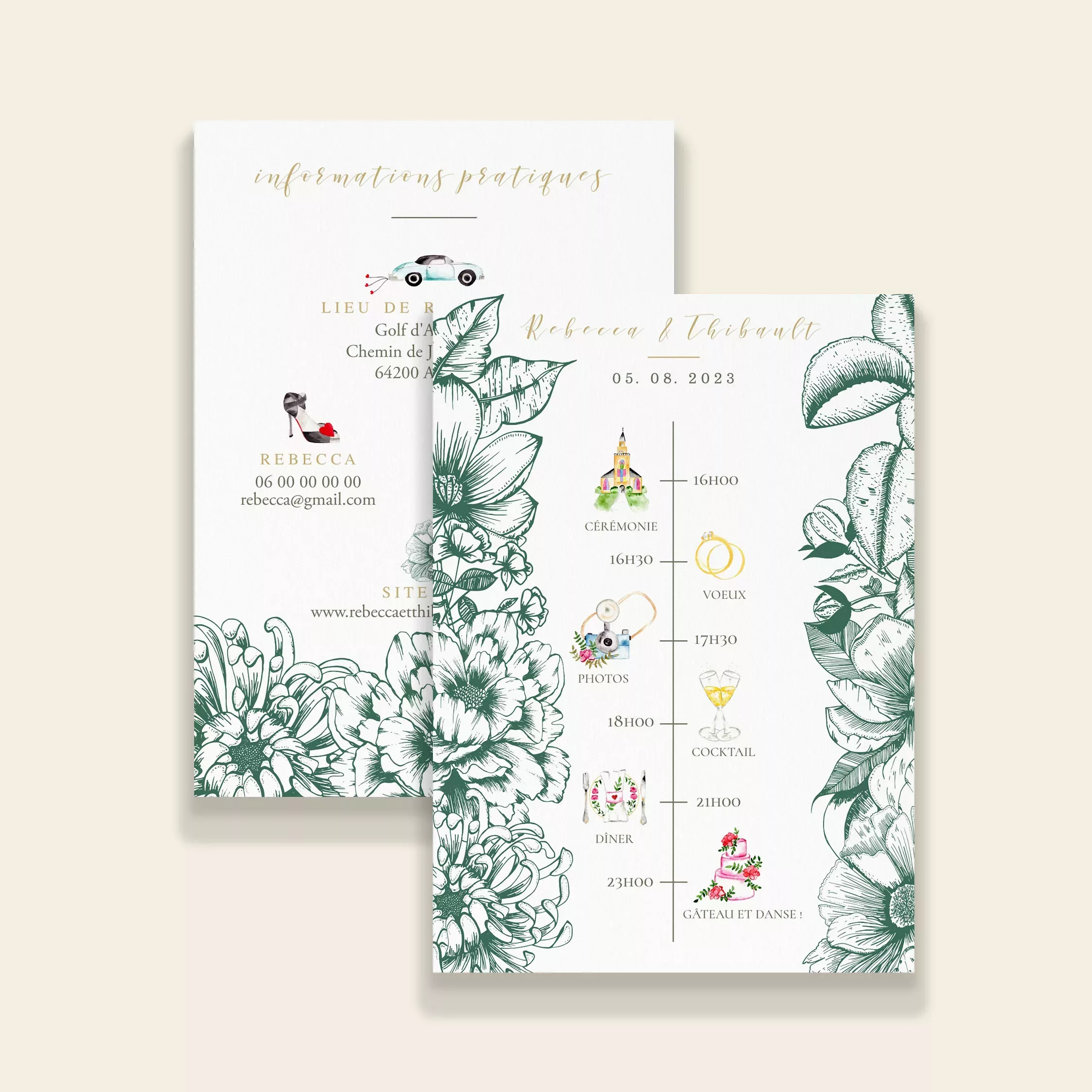 Carton programme de mariage botanique - Vintage Bloom - Maison Célestine