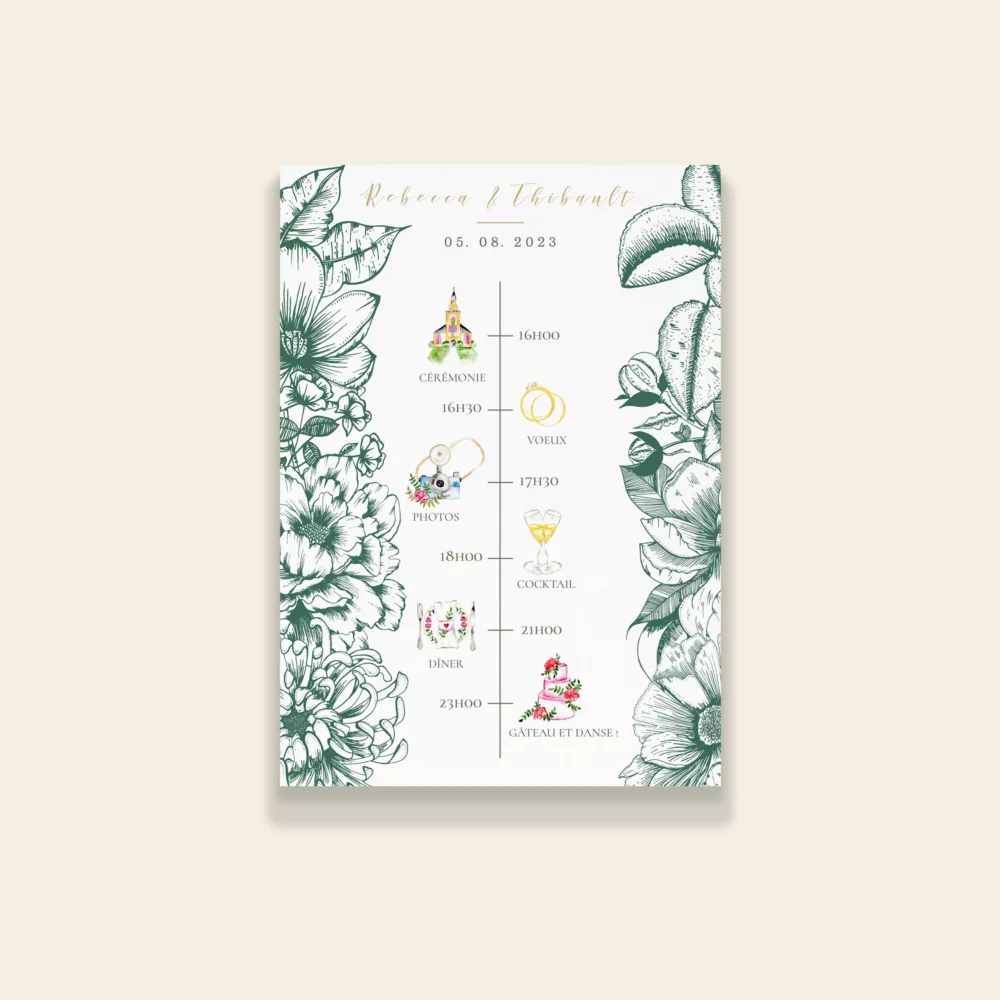 Carton programme de mariage botanique - Vintage Bloom - Maison Célestine