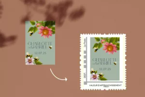 Timbre personnalisé mariage Peacock Garden - Maison Célestine