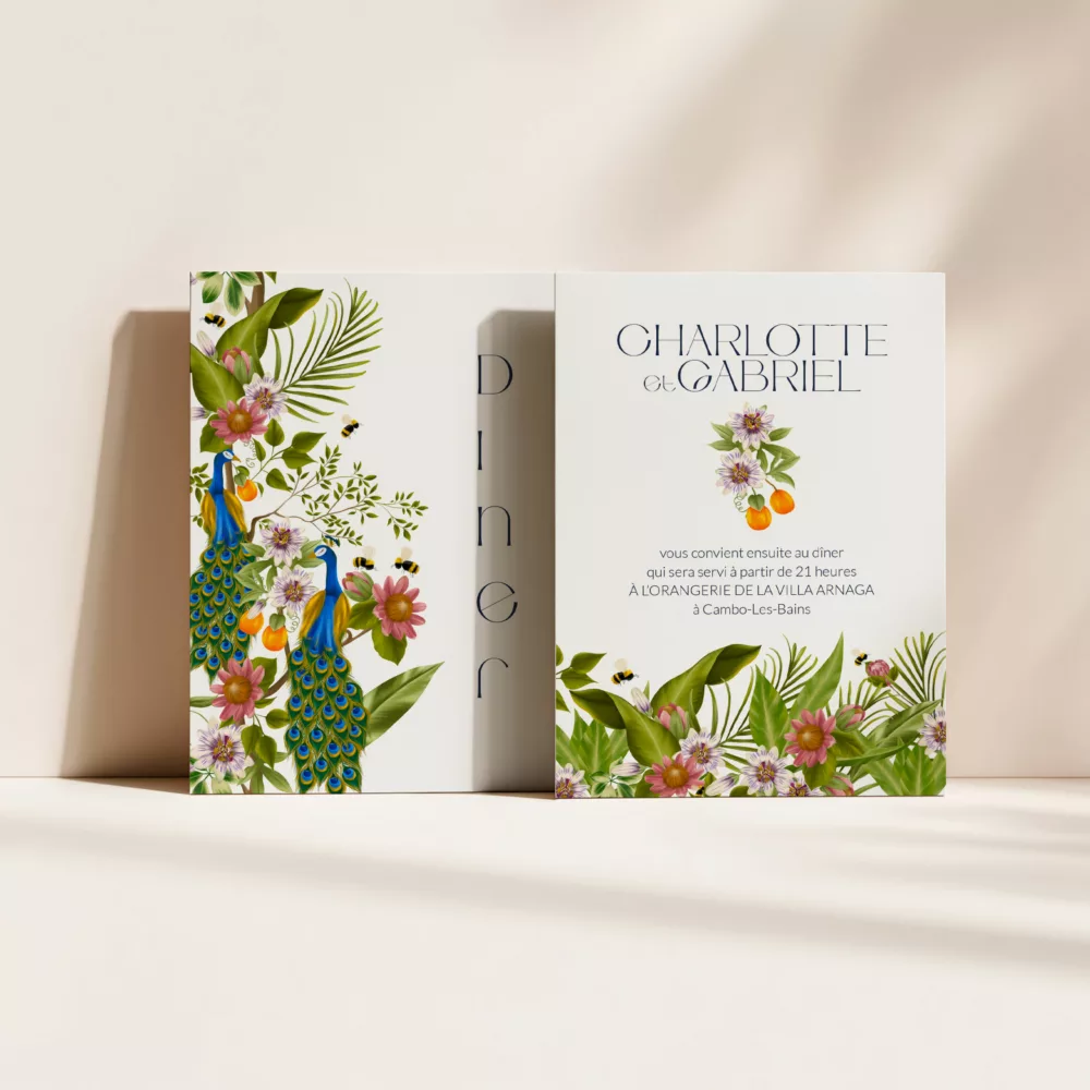 Carton invitation dîner de mariage Peacock Garden - Maison Célestine