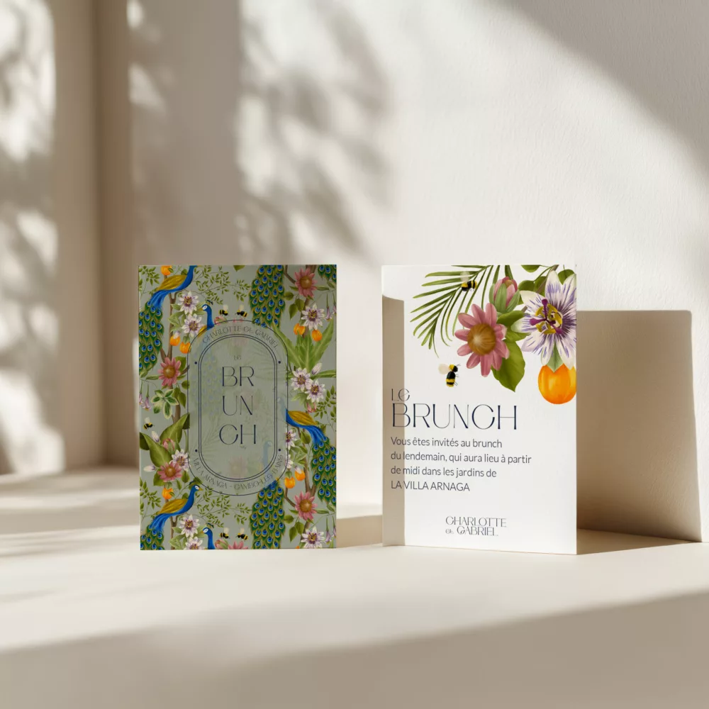 Carton invitation brunch de mariage Peacock Garden - Maison Célestine
