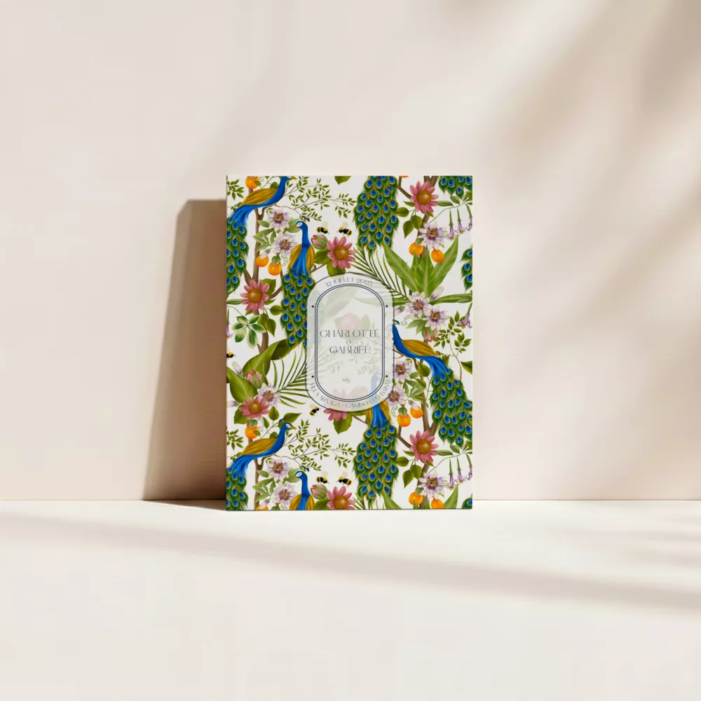 Couverture livret de cérémonie mariage exotique – Peacock Garden