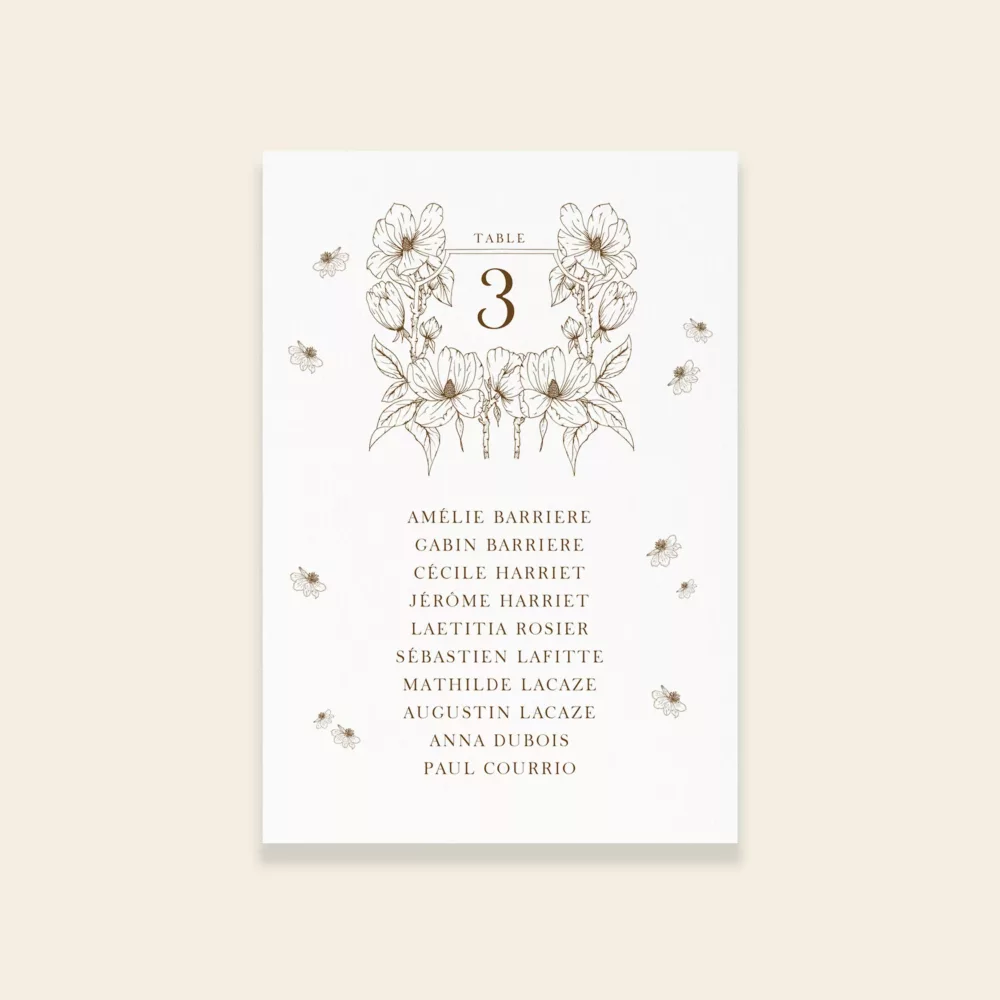 Plan de table de mariage Magnolia Antica - Maison Célestine