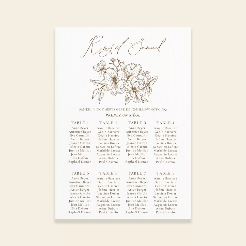 Plan de table de mariage Magnolia Antica - Maison Célestine