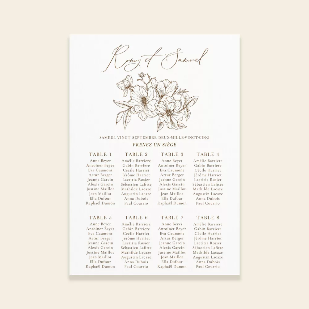 Plan de table de mariage Magnolia Antica - Maison Célestine