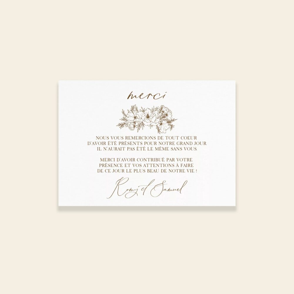 Carton de remerciements Mariage Magnolia Antica - Maison Célestine