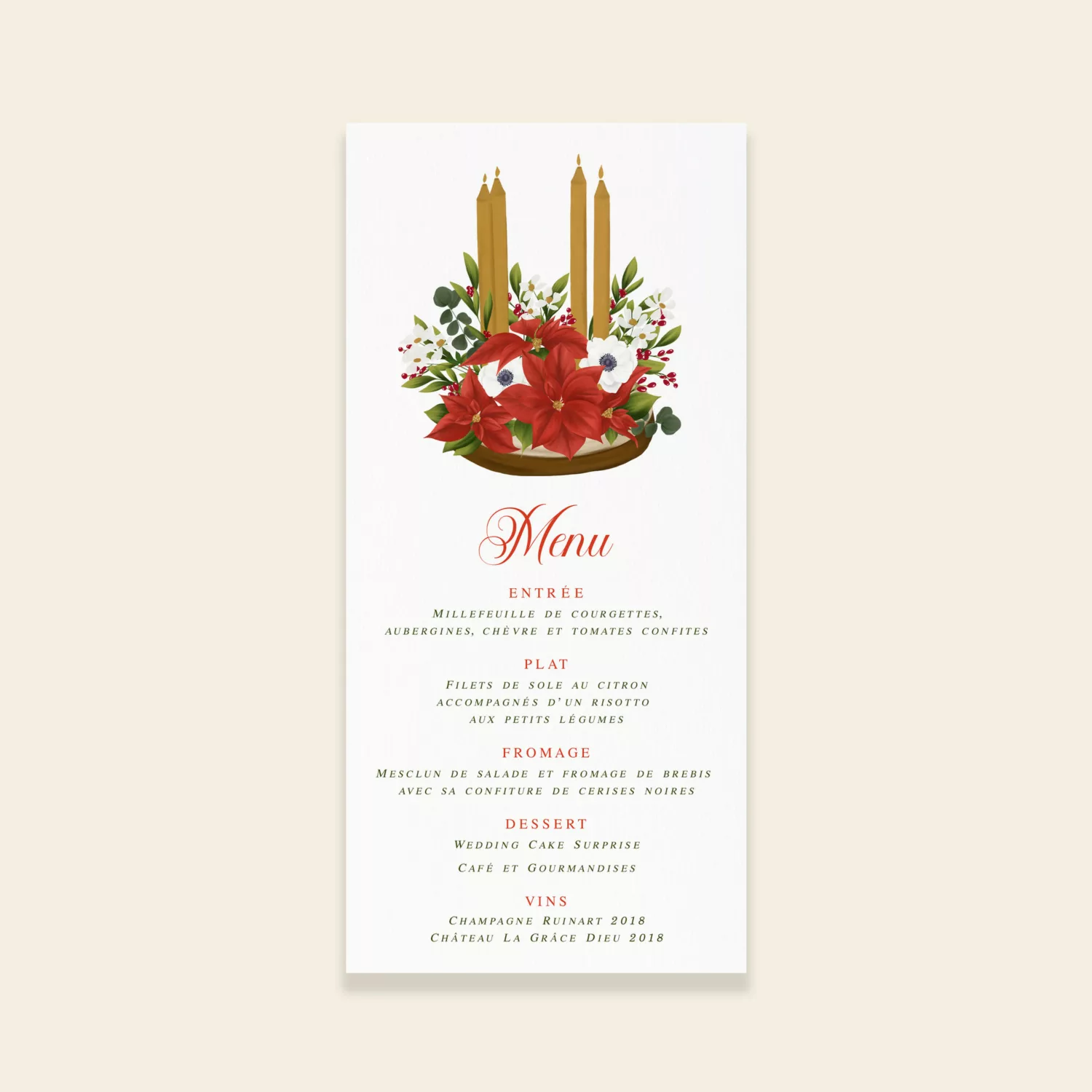 Menu de mariage Un Conte de Noël - Maison Célestine
