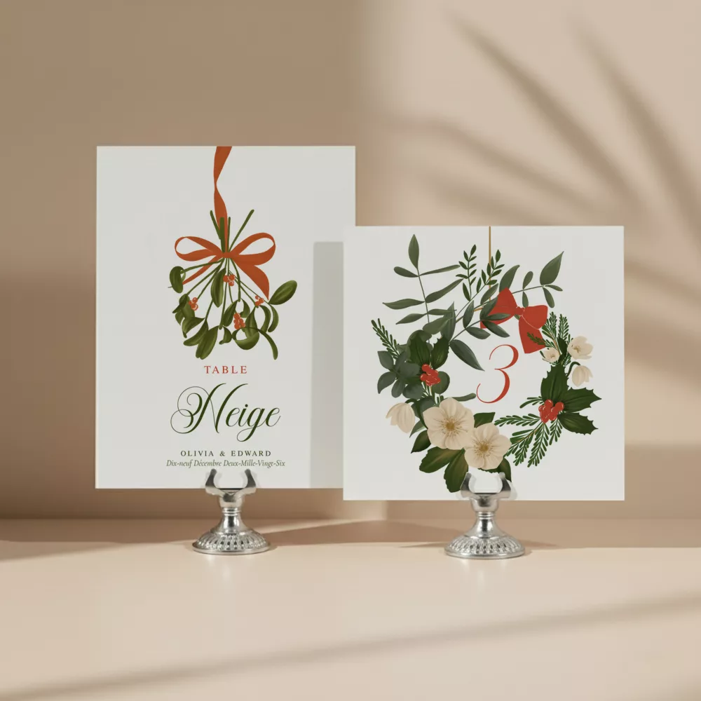 Numéro de table mariage hiver – Un conte de Noël