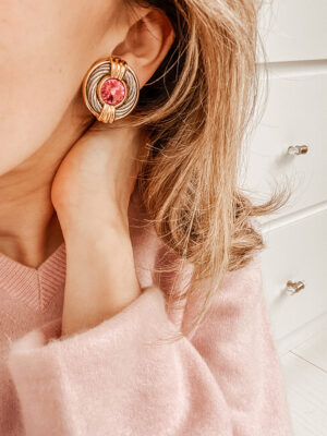 Boucles d'oreilles vintage pierre rose - Maison Célestine