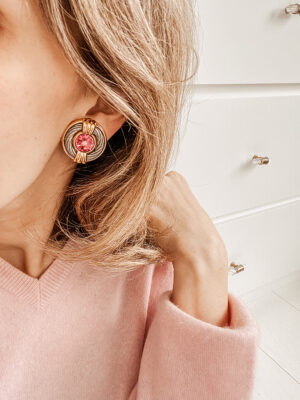 Boucles d'oreilles vintage pierre rose - Maison Célestine