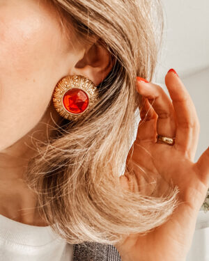 Boucles d'oreilles vintage pierre rouge grand modèle - Maison Célestine