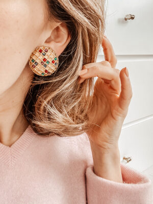 Boucles d'oreilles Vintage tressées pierres colorées - Maison Célestine
