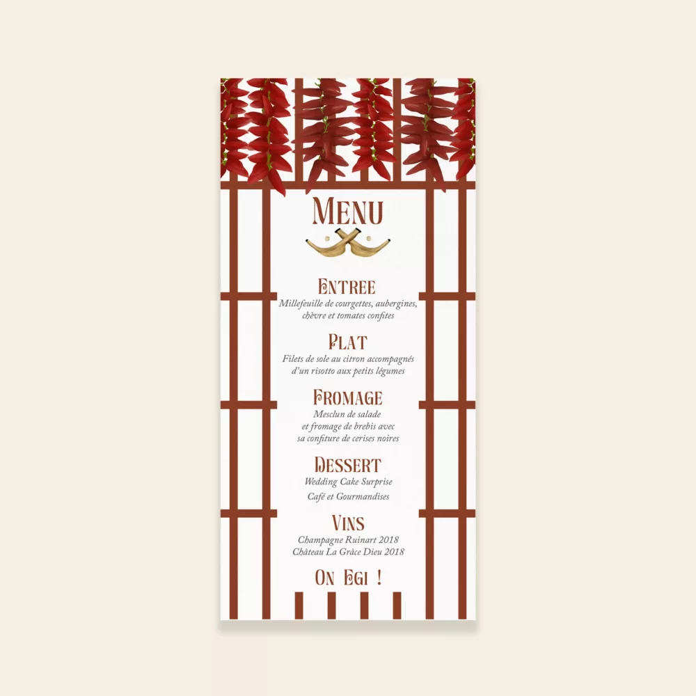 Menu de mariage Pays-Basque - Maison Célestine