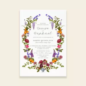 Faire-part de mariage champêtre illustré – Sérénade Botanique II