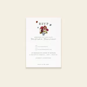 Carton réponse mariage fleuri Sérénade Botanique II – Invitation champêtre élégante