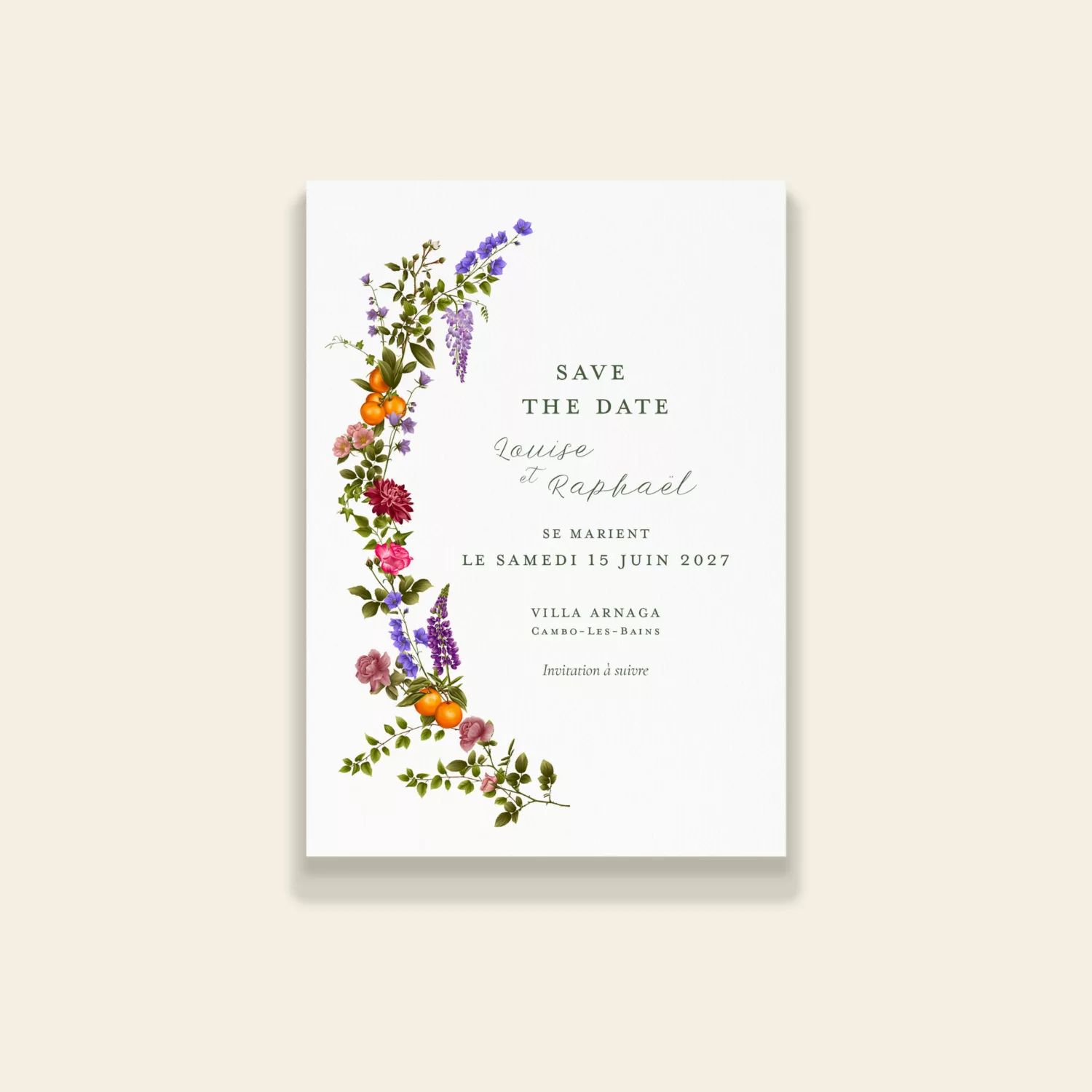 Save the Date mariage champêtre fleuri – Sérénade Botanique II