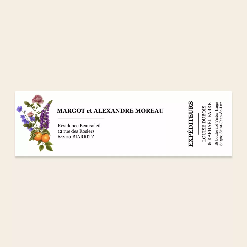 Étiquettes d'expédition mariage Sérénade Botanique avec design floral