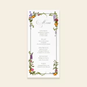 Menu mariage personnalisé collection Sérénade Botanique avec design floral élégant