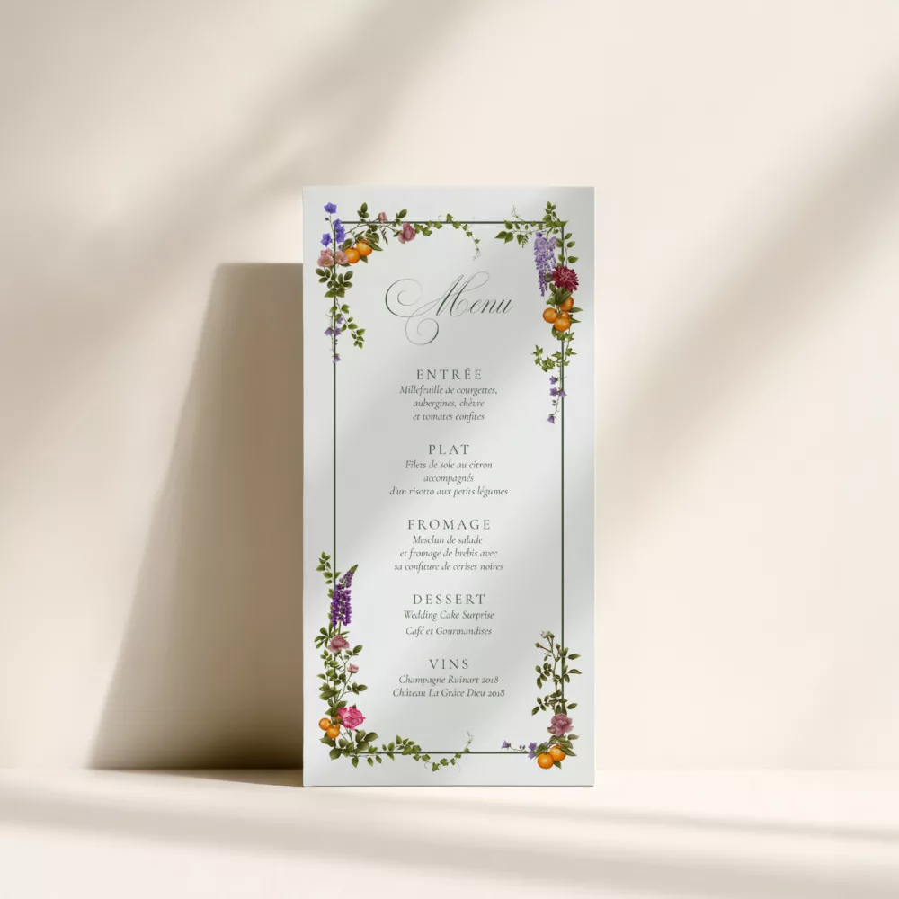 menu de mariage botanique