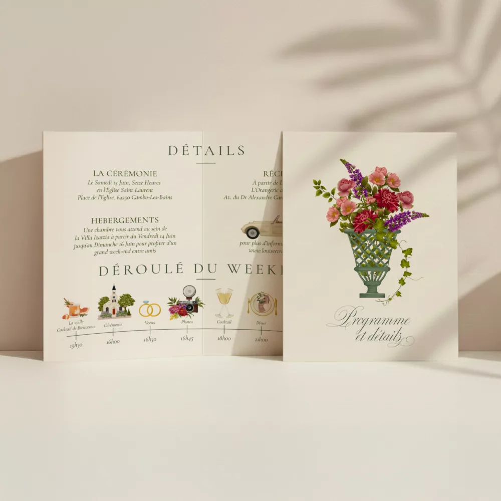 Carton programme de mariage Sérénade Botanique - Maison Célestine