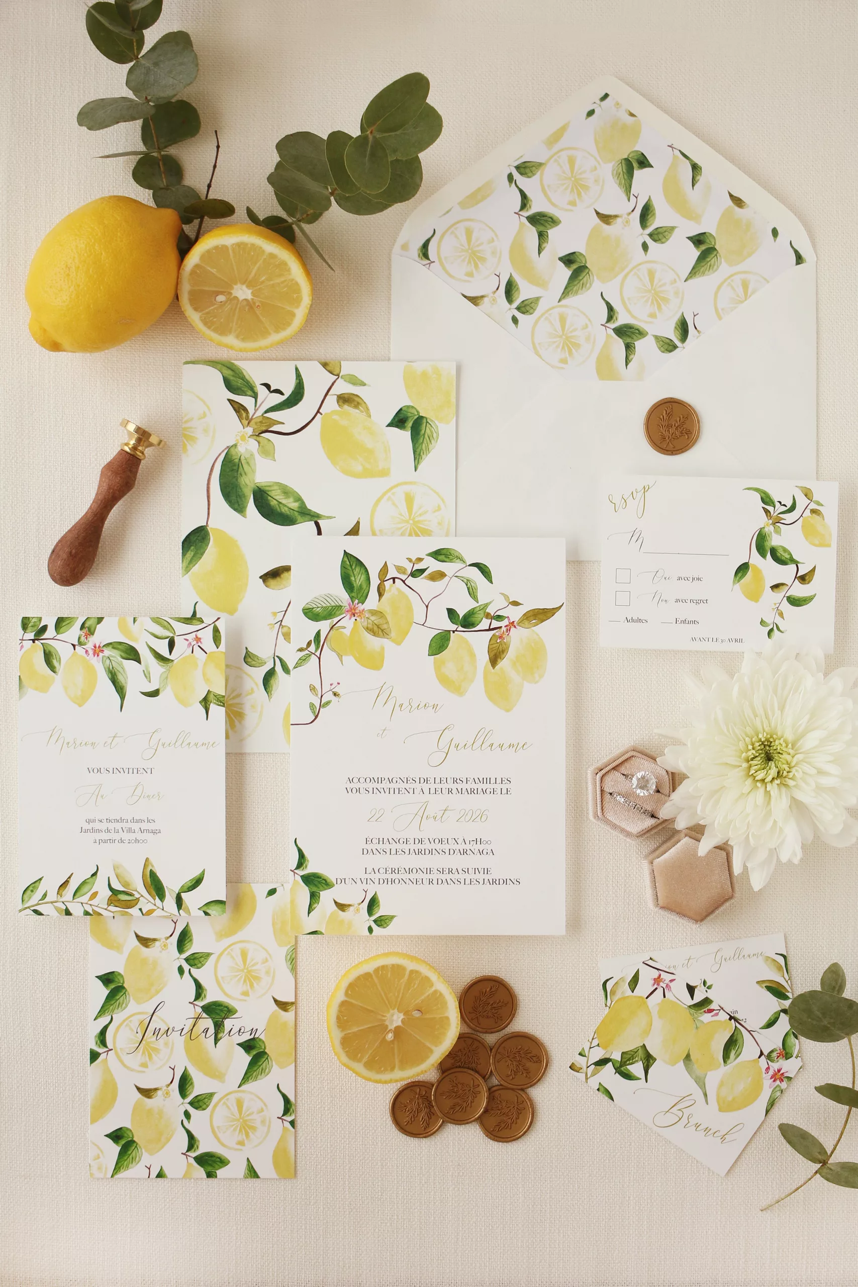 Faire-part de mariage illustré citrons par Maison Célestine