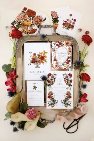 Faire-part de mariage automnal illustré – Collection Songes d’Automne, Maison Célestine