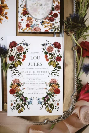 Faire-part de mariage automnal illustré – Collection Songes d’Automne, Maison Célestine