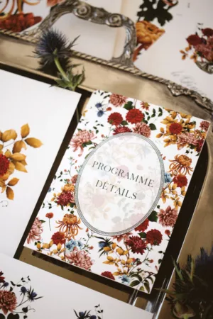 Carton programme mariage automnal – Collection Songes d’Automne, Maison Célestine