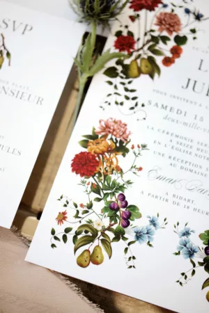 Faire-part de mariage automnal illustré – Collection Songes d’Automne, Maison Célestine