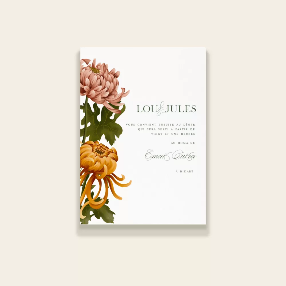 Carton dîner mariage automnal – Collection Songes d’Automne, Maison Célestine