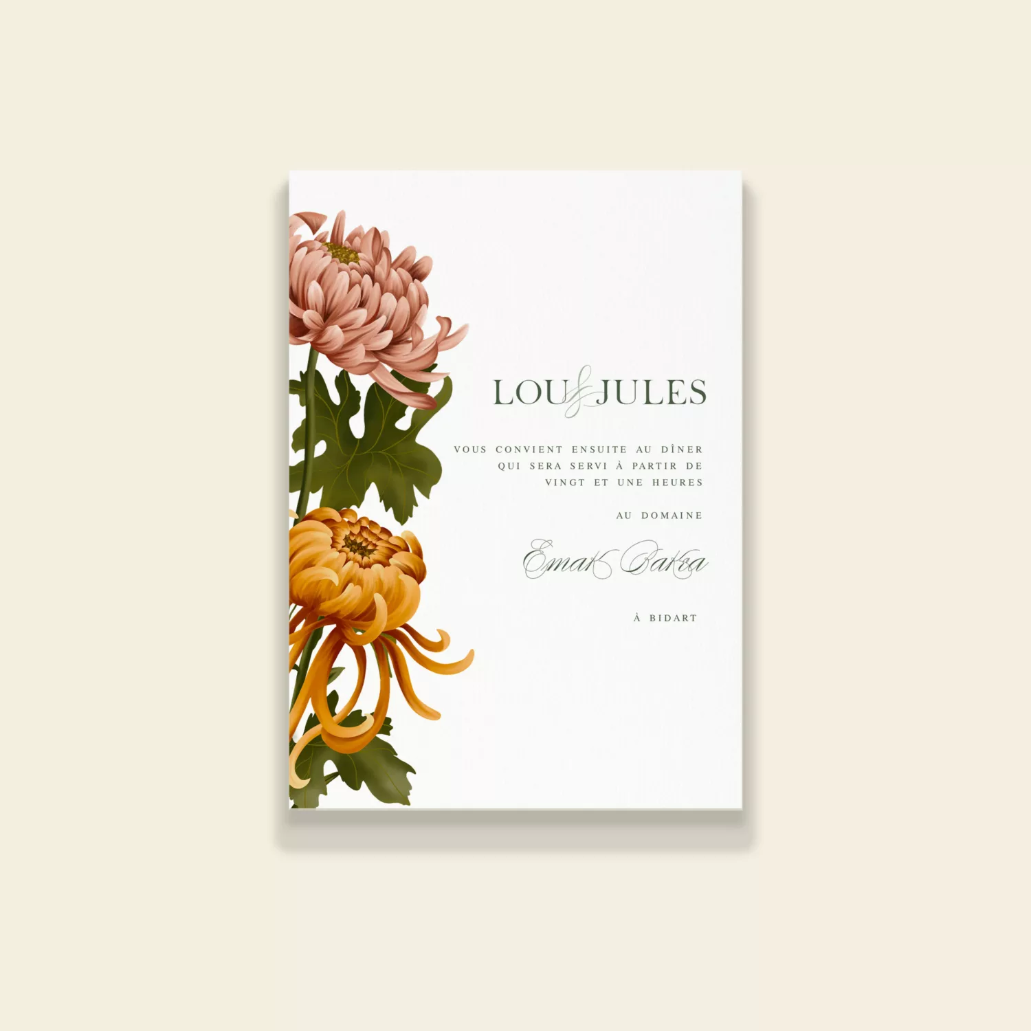 Carton dîner mariage automnal – Collection Songes d’Automne, Maison Célestine
