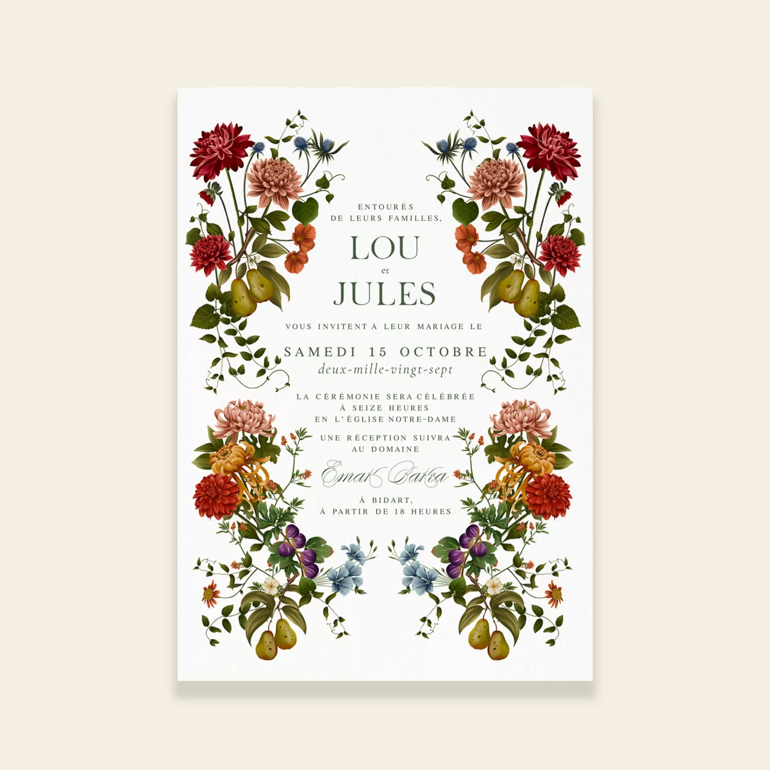 Faire-part de mariage automnal illustré – Collection Songes d’Automne, Maison Célestine