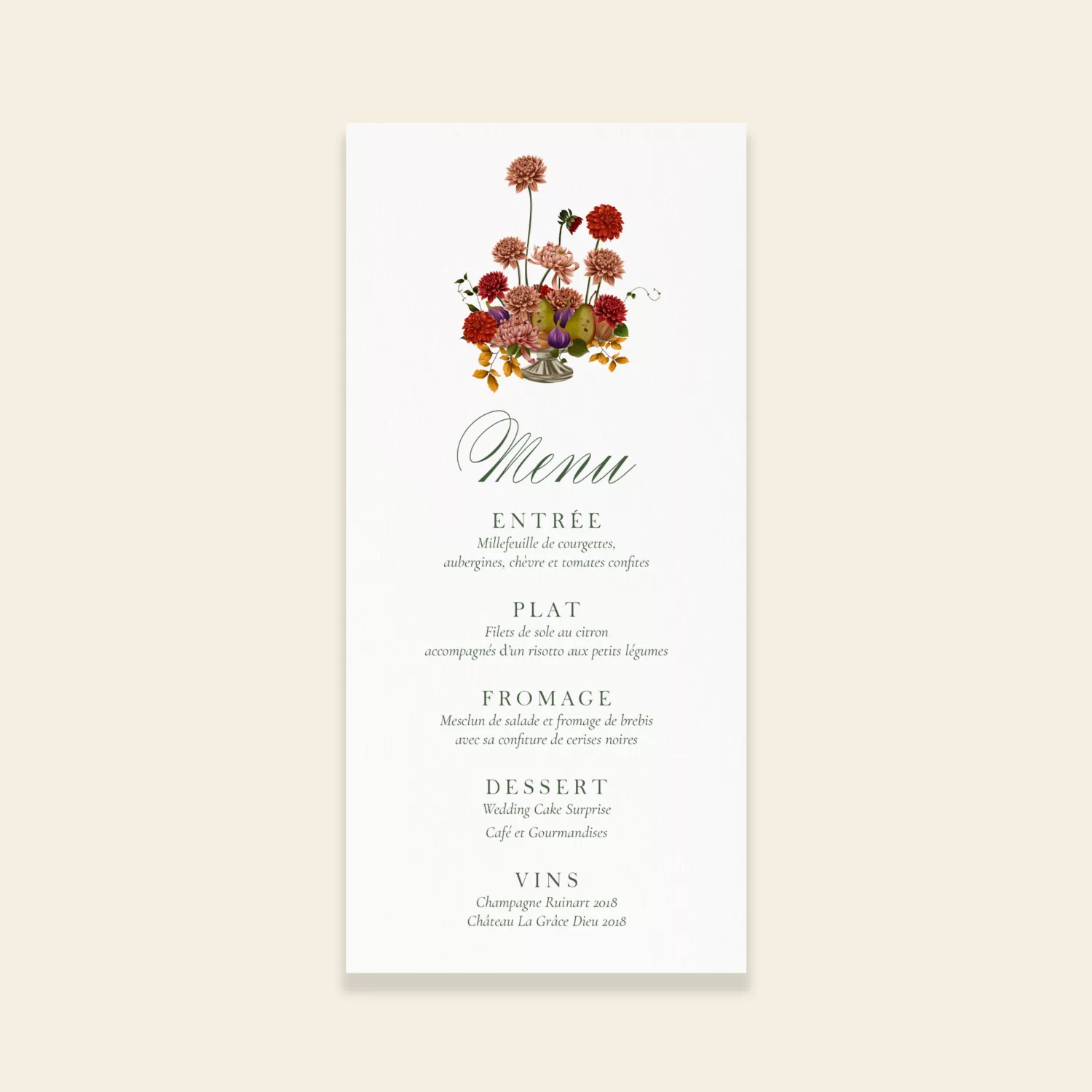 Menu de mariage automnal – Collection Songes d’Automne, Maison Célestine