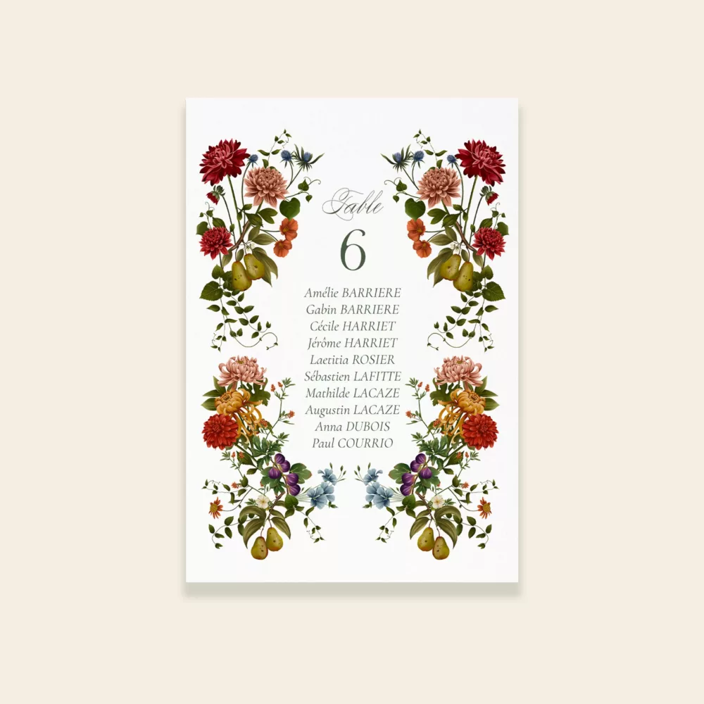 Plan de table mariage automnal – Collection Songes d’Automne, Maison Célestine