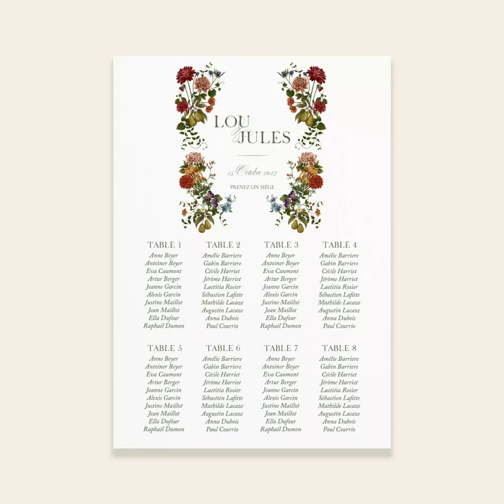 Plan de tables mariage automnal – Collection Songes d’Automne, Maison Célestine