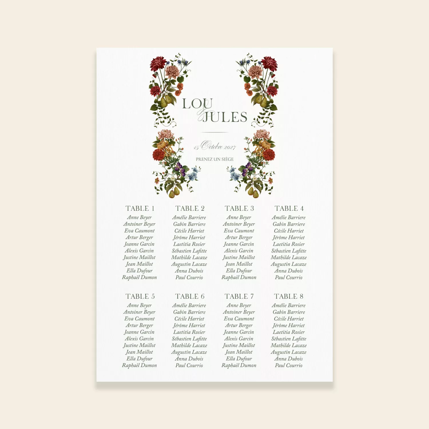 Plan de tables mariage automnal – Collection Songes d’Automne, Maison Célestine