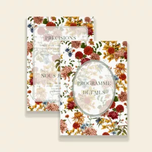 Carton programme mariage automnal – Collection Songes d’Automne, Maison Célestine