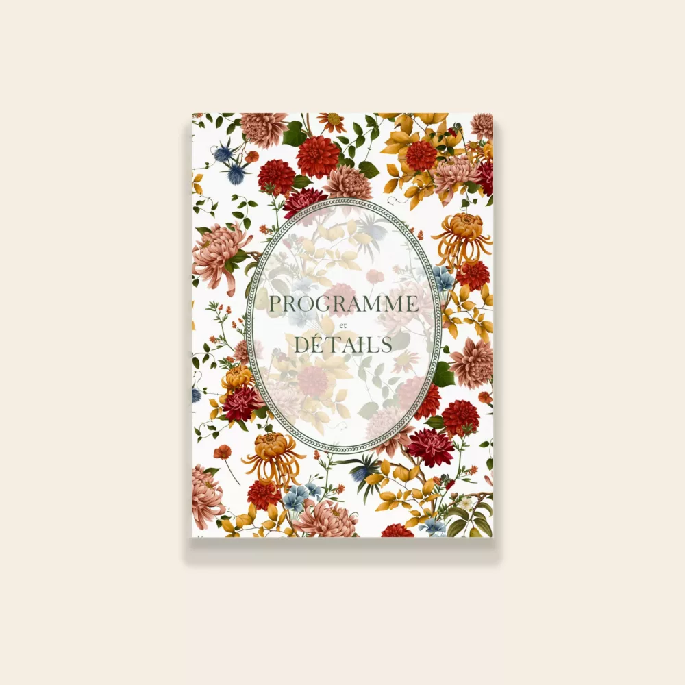 Carton programme mariage automnal – Collection Songes d’Automne, Maison Célestine