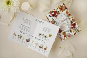 Carton programme mariage automnal – Collection Songes d’Automne, Maison Célestine