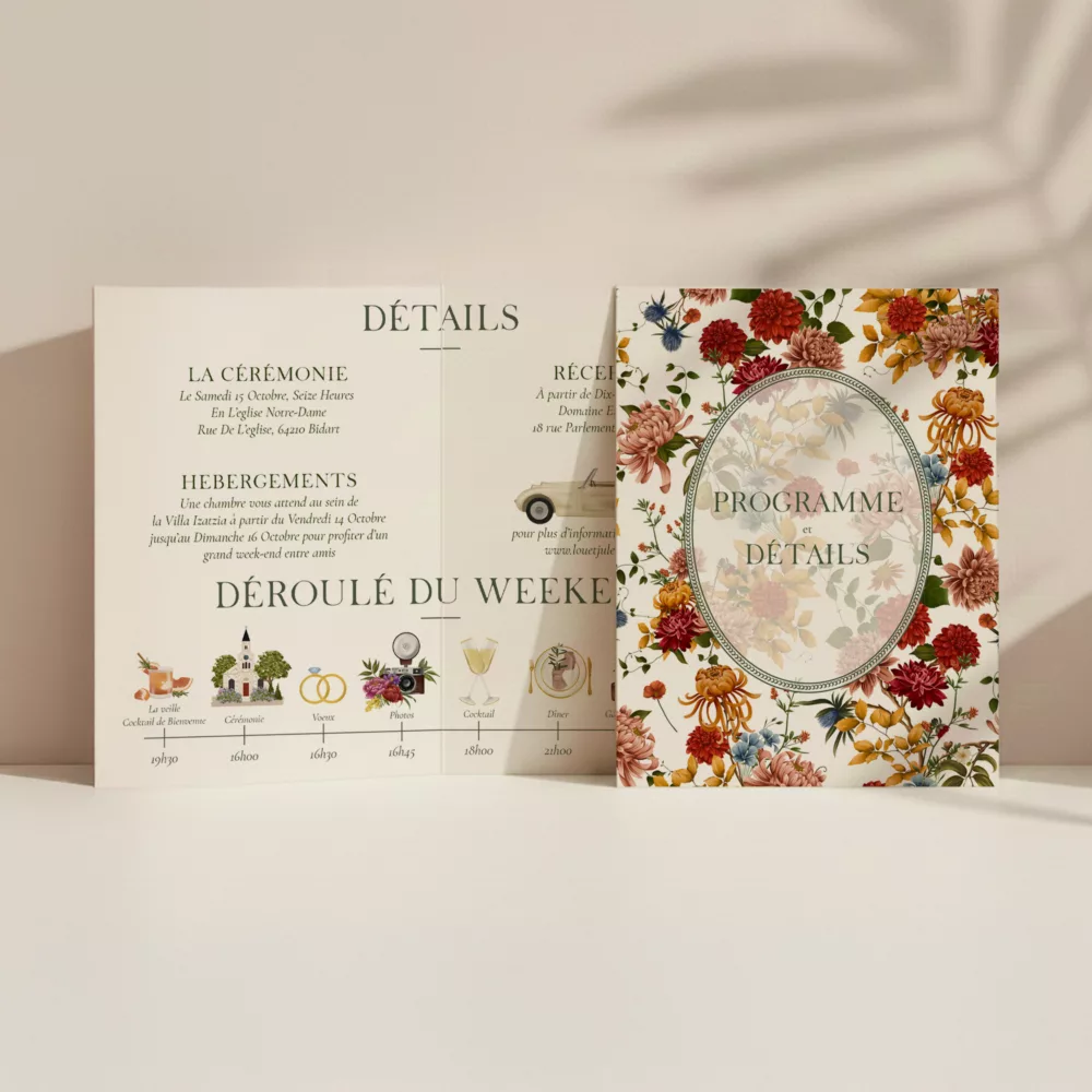 Carton programme de mariage Songes d'Automne - Maison Célestine