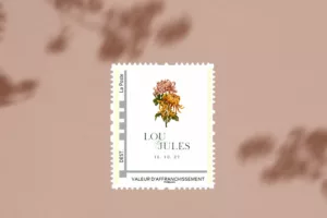 Visuel timbre mariage automnal – Collection Songes d’Automne, Maison Célestine