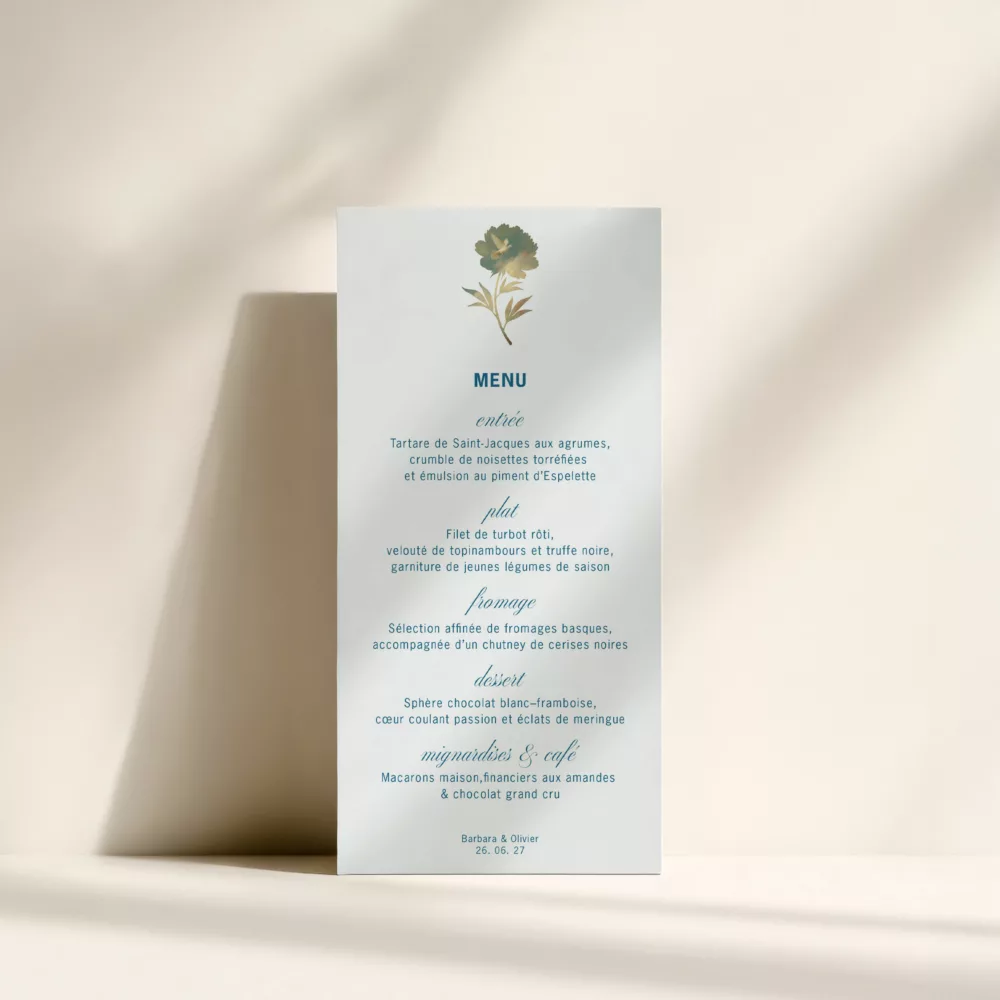Menu de mariage Sixtine - Maison Célestine