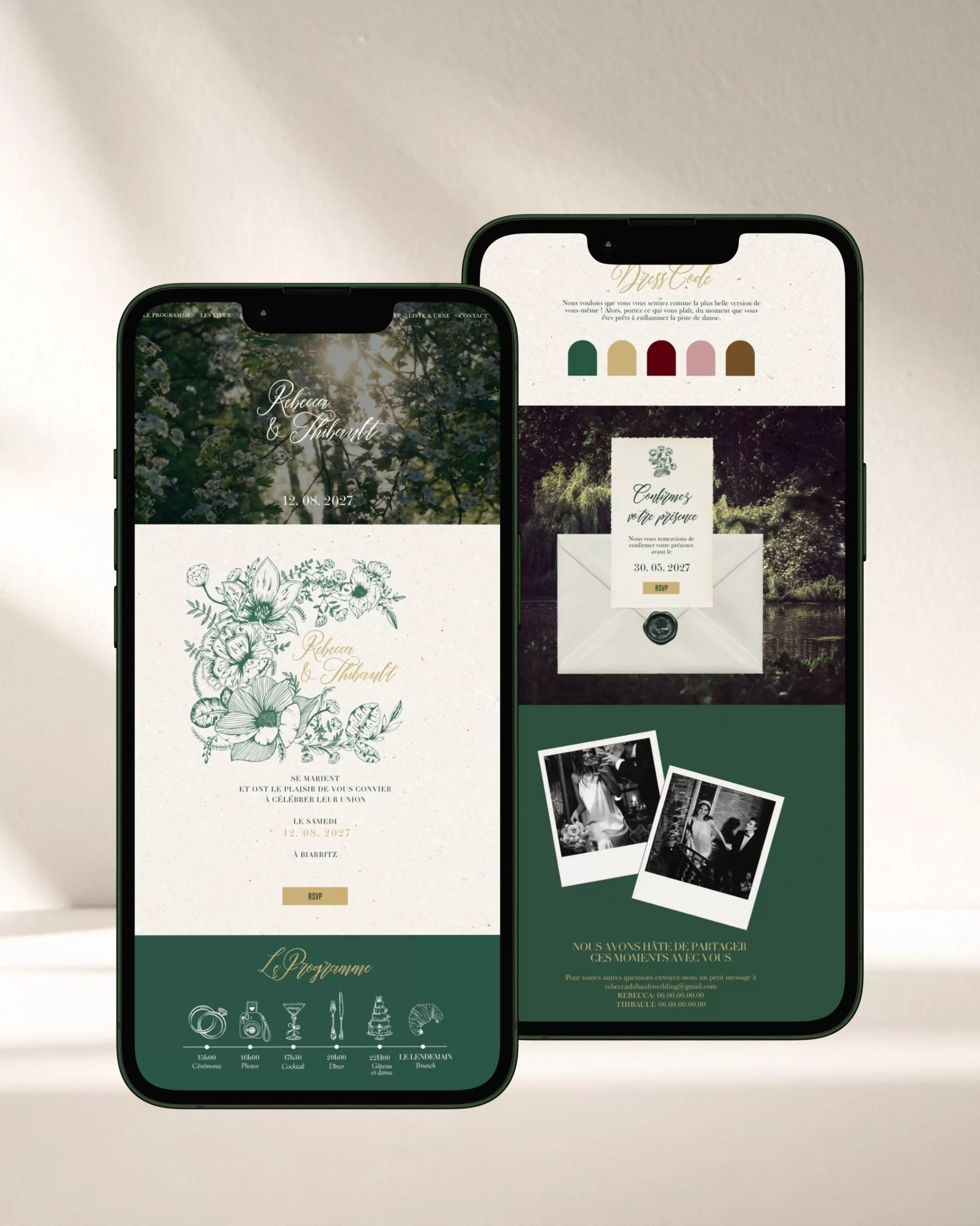 Mockup du faire-part digital Vintage Bloom sur téléphone